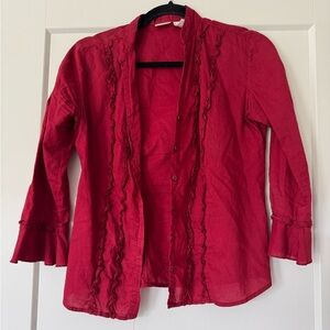 No Boundaries Red 100% Cotton Blouse 3/4 Sleeve Size Juniors S